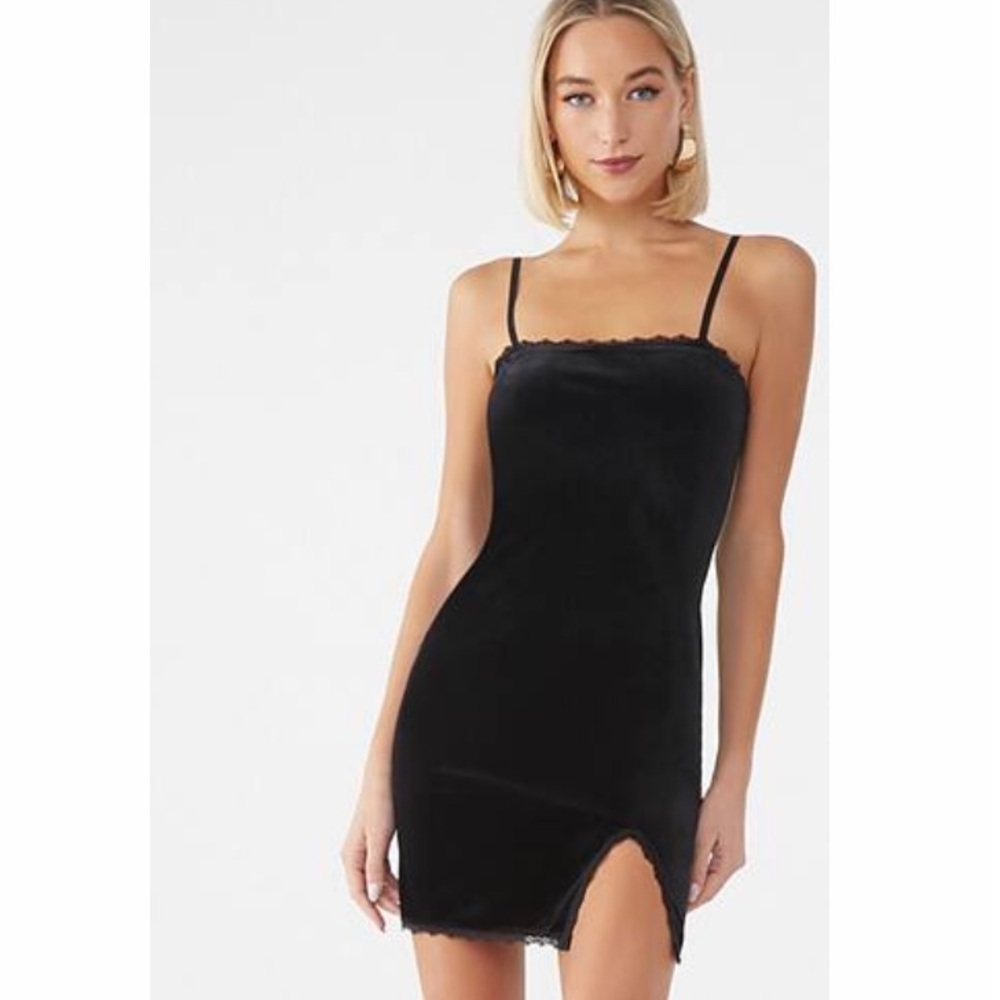 Velvet Lace Trim Cami Dress